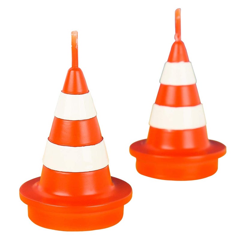 iLikePar Birthday Candle Traffic Under Construction Molded Cone Candles Cake Topper Candle Set of 2 - Image 1